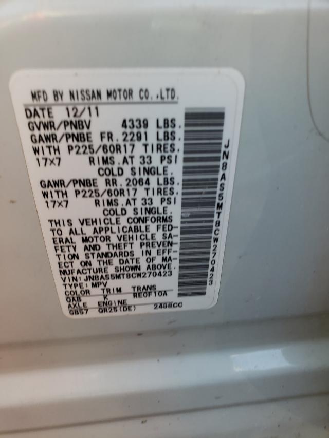 Photo 9 VIN: JN8AS5MT8CW270423 - NISSAN ROGUE S 