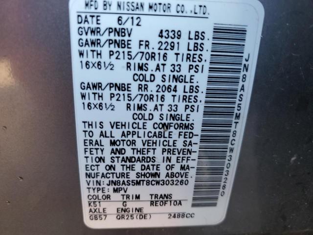 Photo 11 VIN: JN8AS5MT8CW303260 - NISSAN ROGUE 