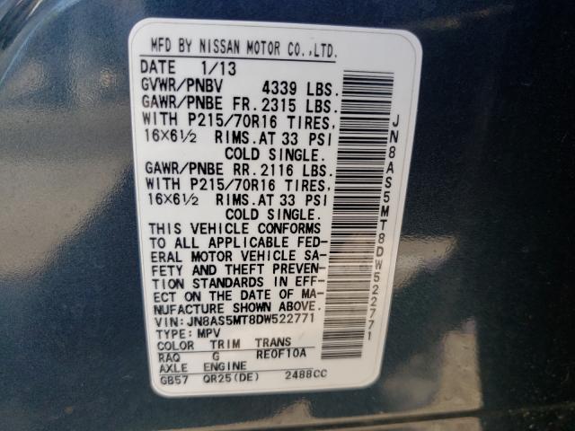 Photo 9 VIN: JN8AS5MT8DW522771 - NISSAN ROGUE S 