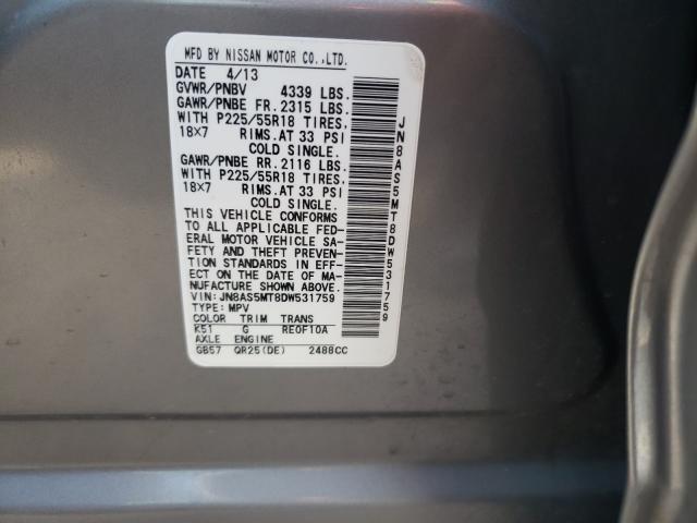 Photo 9 VIN: JN8AS5MT8DW531759 - NISSAN ROGUE S 