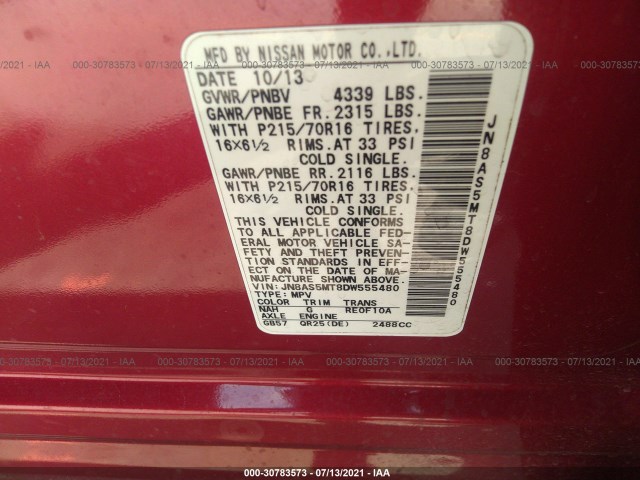 Photo 8 VIN: JN8AS5MT8DW555480 - NISSAN ROGUE 