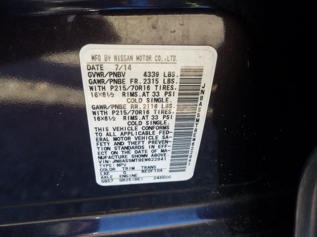 Photo 9 VIN: JN8AS5MT8EW622841 - NISSAN ROGUE SELE 