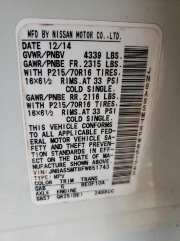 Photo 9 VIN: JN8AS5MT8FW651743 - NISSAN ROGUE SELE 