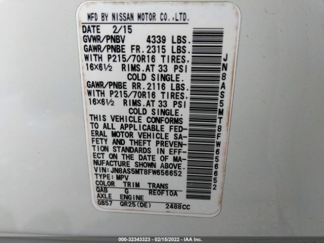 Photo 8 VIN: JN8AS5MT8FW656652 - NISSAN ROGUE SELECT 