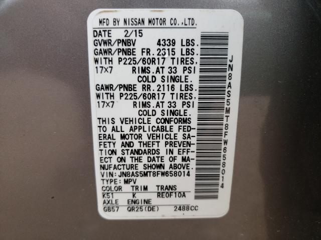 Photo 9 VIN: JN8AS5MT8FW658014 - NISSAN ROGUE SELE 