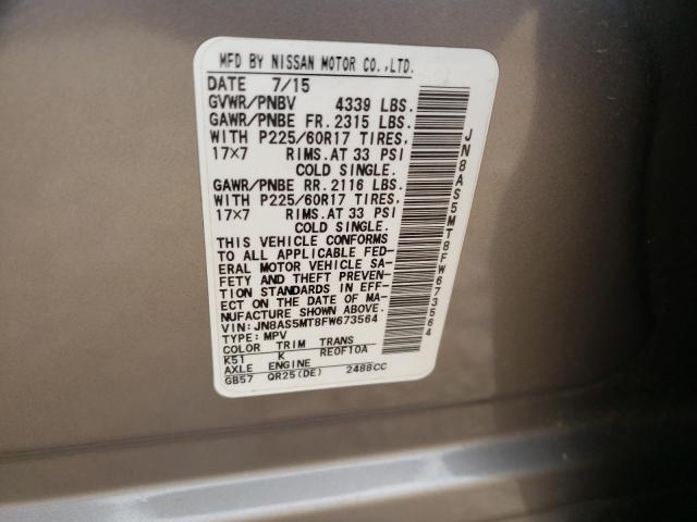 Photo 9 VIN: JN8AS5MT8FW673564 - NISSAN ROGUE SELE 