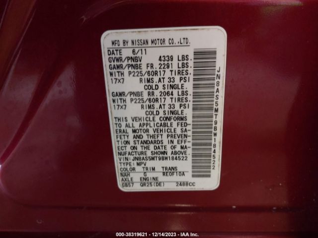 Photo 8 VIN: JN8AS5MT9BW184522 - NISSAN ROGUE 