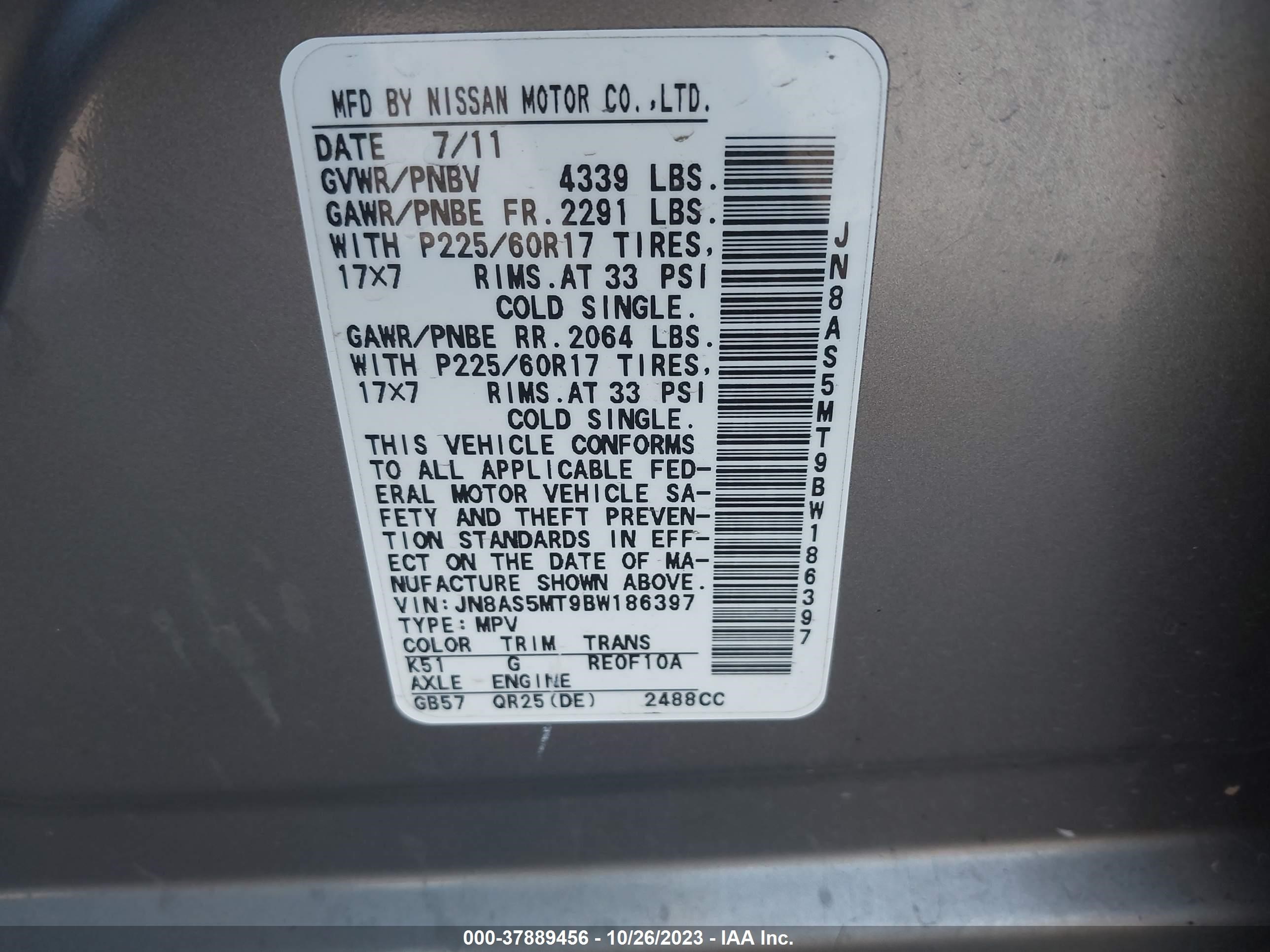 Photo 8 VIN: JN8AS5MT9BW186397 - NISSAN ROGUE 