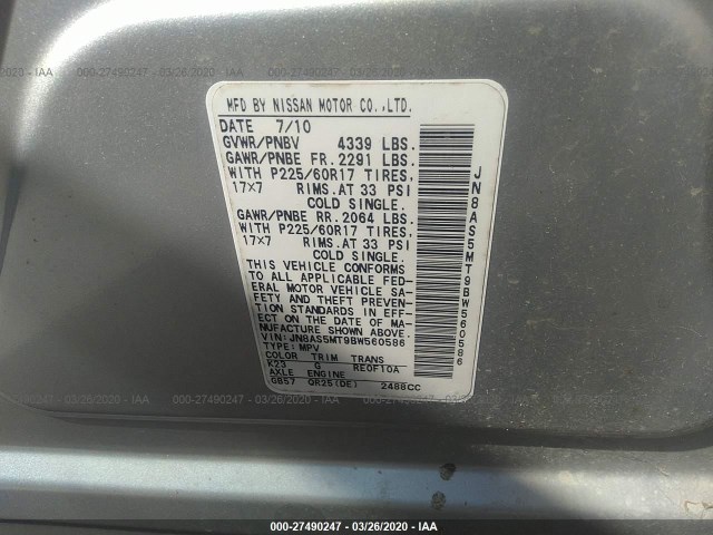 Photo 8 VIN: JN8AS5MT9BW560586 - NISSAN ROGUE 