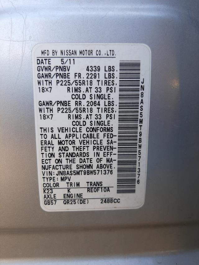 Photo 9 VIN: JN8AS5MT9BW571376 - NISSAN ROGUE S 