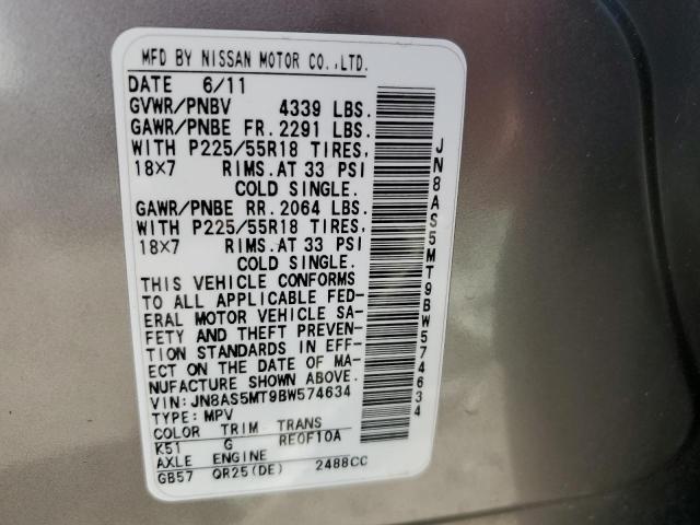 Photo 12 VIN: JN8AS5MT9BW574634 - NISSAN ROGUE S 