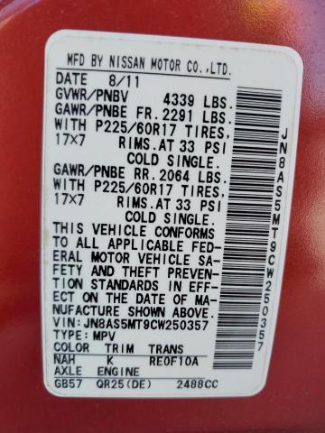 Photo 11 VIN: JN8AS5MT9CW250357 - NISSAN ROGUE 