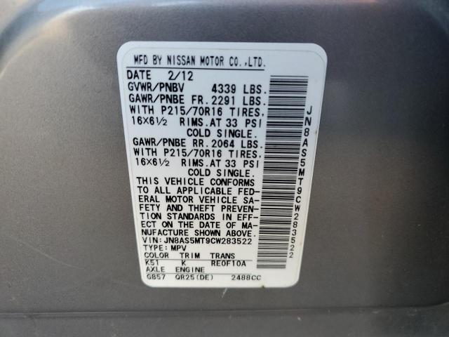 Photo 12 VIN: JN8AS5MT9CW283522 - NISSAN ROGUE S 