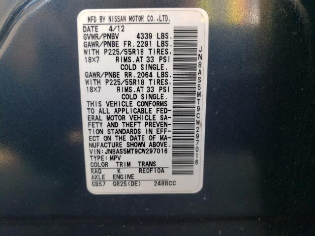 Photo 9 VIN: JN8AS5MT9CW297016 - NISSAN ROGUE S 