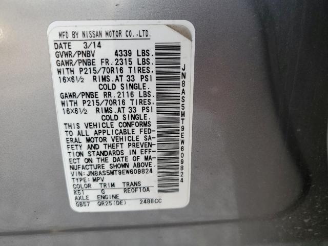 Photo 12 VIN: JN8AS5MT9EW609824 - NISSAN ROGUE SELE 