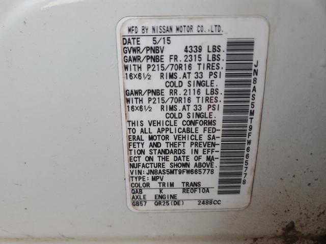 Photo 11 VIN: JN8AS5MT9FW665778 - NISSAN ROGUE SELE 