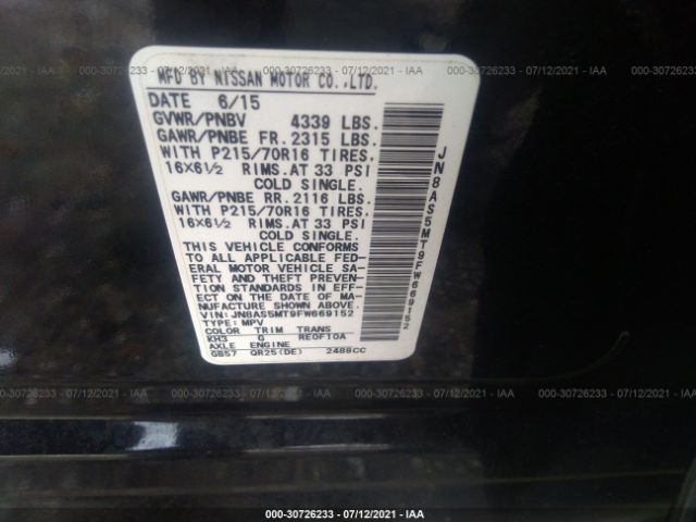 Photo 8 VIN: JN8AS5MT9FW669152 - NISSAN ROGUE SELECT 