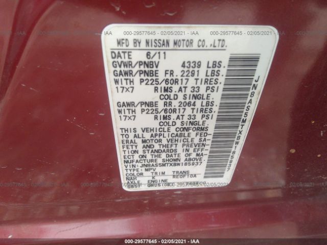 Photo 8 VIN: JN8AS5MTXBW185937 - NISSAN ROGUE 