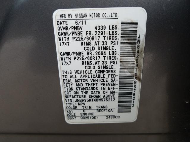 Photo 9 VIN: JN8AS5MTXBW575212 - NISSAN ROGUE S 