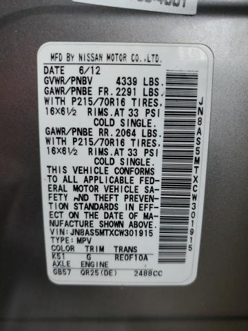 Photo 12 VIN: JN8AS5MTXCW301915 - NISSAN ROGUE 