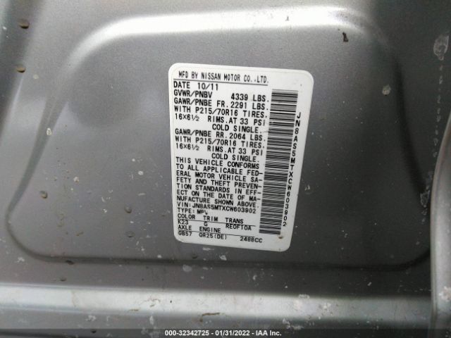 Photo 8 VIN: JN8AS5MTXCW603902 - NISSAN ROGUE 