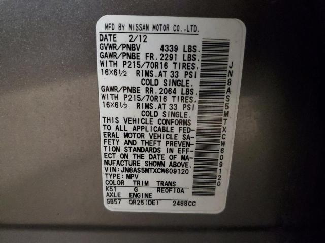 Photo 12 VIN: JN8AS5MTXCW609120 - NISSAN ROGUE 