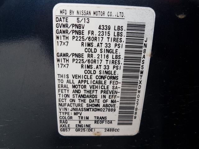 Photo 9 VIN: JN8AS5MTXDW027889 - NISSAN ROGUE S 