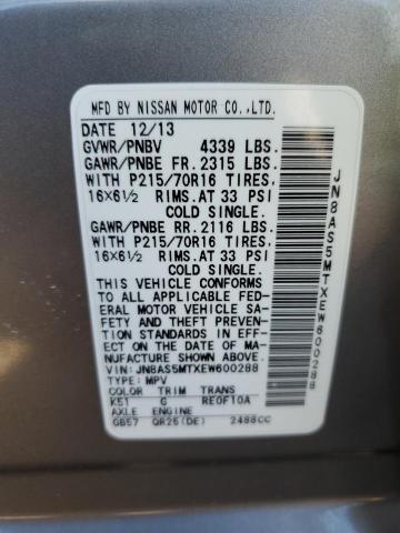 Photo 11 VIN: JN8AS5MTXEW600288 - NISSAN ROGUE SELE 