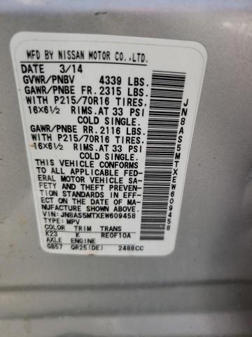 Photo 12 VIN: JN8AS5MTXEW609458 - NISSAN ROGUE SELE 