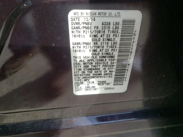 Photo 9 VIN: JN8AS5MTXFW151163 - NISSAN ROGUE SELE 