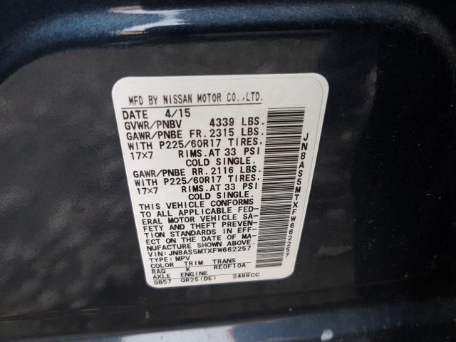 Photo 9 VIN: JN8AS5MTXFW662257 - NISSAN ROGUE SELE 