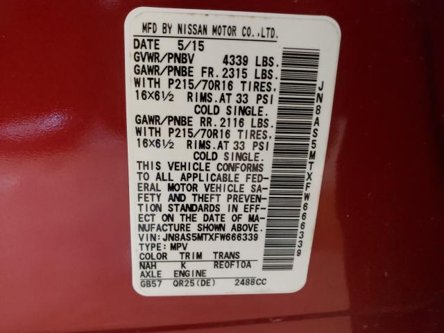 Photo 9 VIN: JN8AS5MTXFW666339 - NISSAN ROGUE SELE 