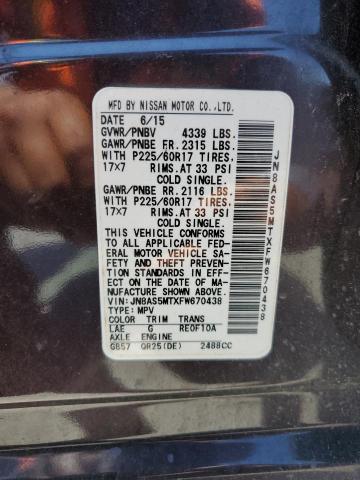 Photo 13 VIN: JN8AS5MTXFW670438 - NISSAN ROGUE SELE 