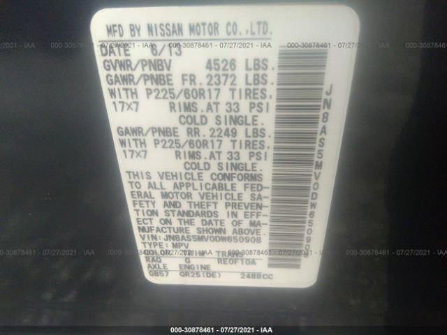 Photo 8 VIN: JN8AS5MV0DW650908 - NISSAN ROGUE 