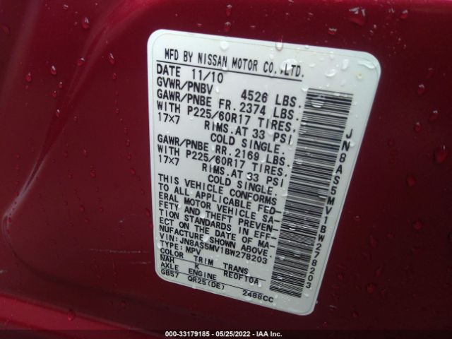 Photo 8 VIN: JN8AS5MV1BW278203 - NISSAN ROGUE 