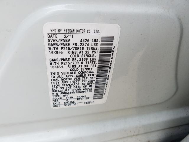 Photo 9 VIN: JN8AS5MV1BW291615 - NISSAN ROGUE S 