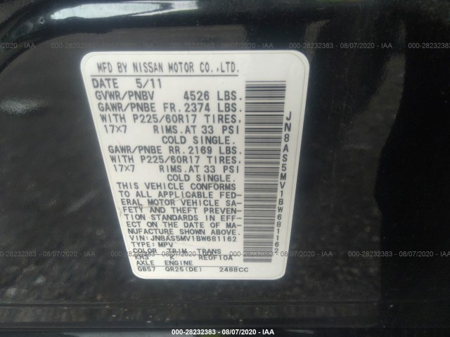 Photo 8 VIN: JN8AS5MV1BW681162 - NISSAN ROGUE 