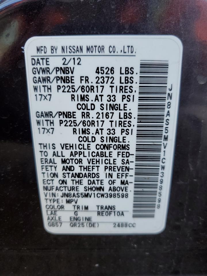 Photo 11 VIN: JN8AS5MV1CW398598 - NISSAN ROGUE 