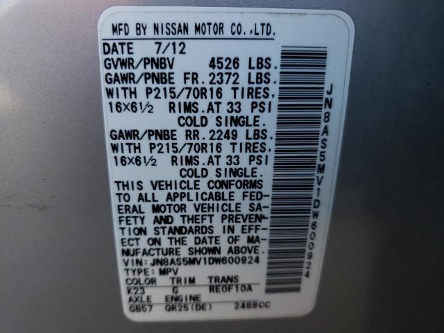 Photo 12 VIN: JN8AS5MV1DW600924 - NISSAN ROGUE S 