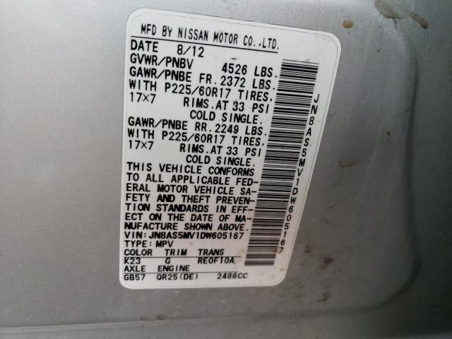 Photo 9 VIN: JN8AS5MV1DW605167 - NISSAN ROGUE S 