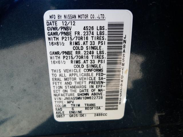 Photo 9 VIN: JN8AS5MV1DW622728 - NISSAN ROGUE S 