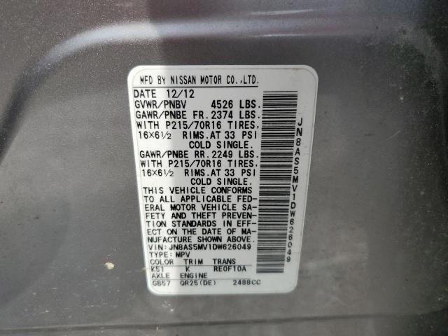 Photo 12 VIN: JN8AS5MV1DW626049 - NISSAN ROGUE 