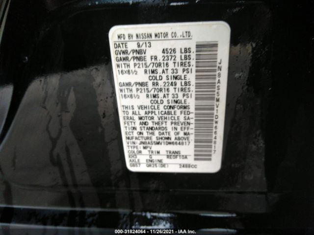 Photo 8 VIN: JN8AS5MV1DW664817 - NISSAN ROGUE 