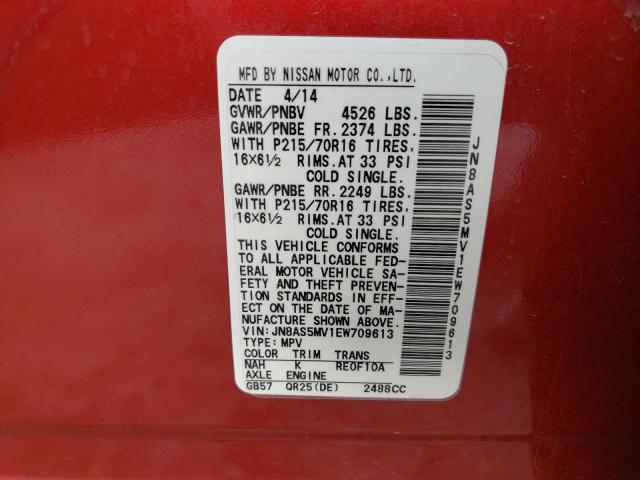 Photo 9 VIN: JN8AS5MV1EW709613 - NISSAN ROGUE SELE 