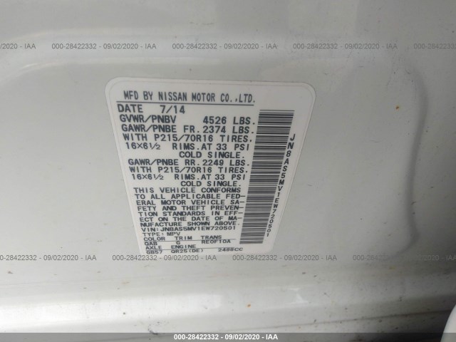 Photo 8 VIN: JN8AS5MV1EW720501 - NISSAN ROGUE SELECT 