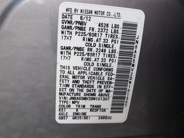 Photo 9 VIN: JN8AS5MV2DW101307 - NISSAN ROGUE S 