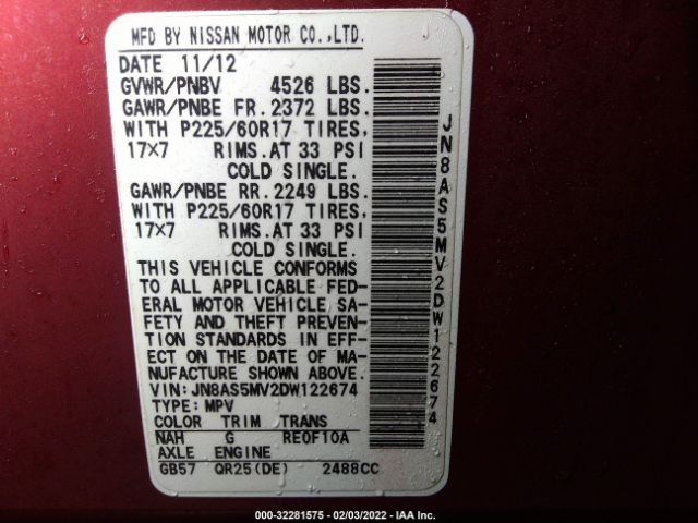 Photo 8 VIN: JN8AS5MV2DW122674 - NISSAN ROGUE 