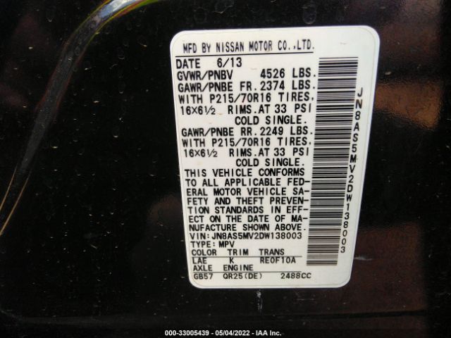 Photo 8 VIN: JN8AS5MV2DW138003 - NISSAN ROGUE 