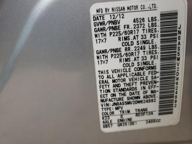 Photo 9 VIN: JN8AS5MV2DW624892 - NISSAN ROGUE S 