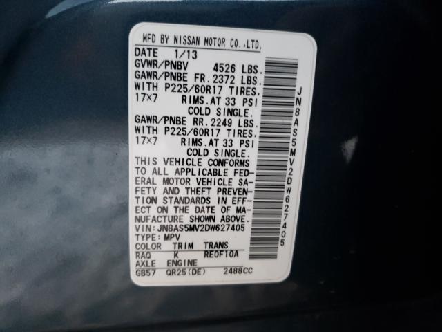 Photo 9 VIN: JN8AS5MV2DW627405 - NISSAN ROGUE 